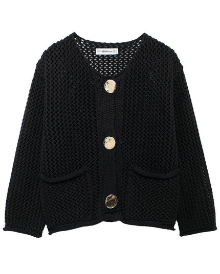 Women's Fashion Pocket Round Neck Knit Coat