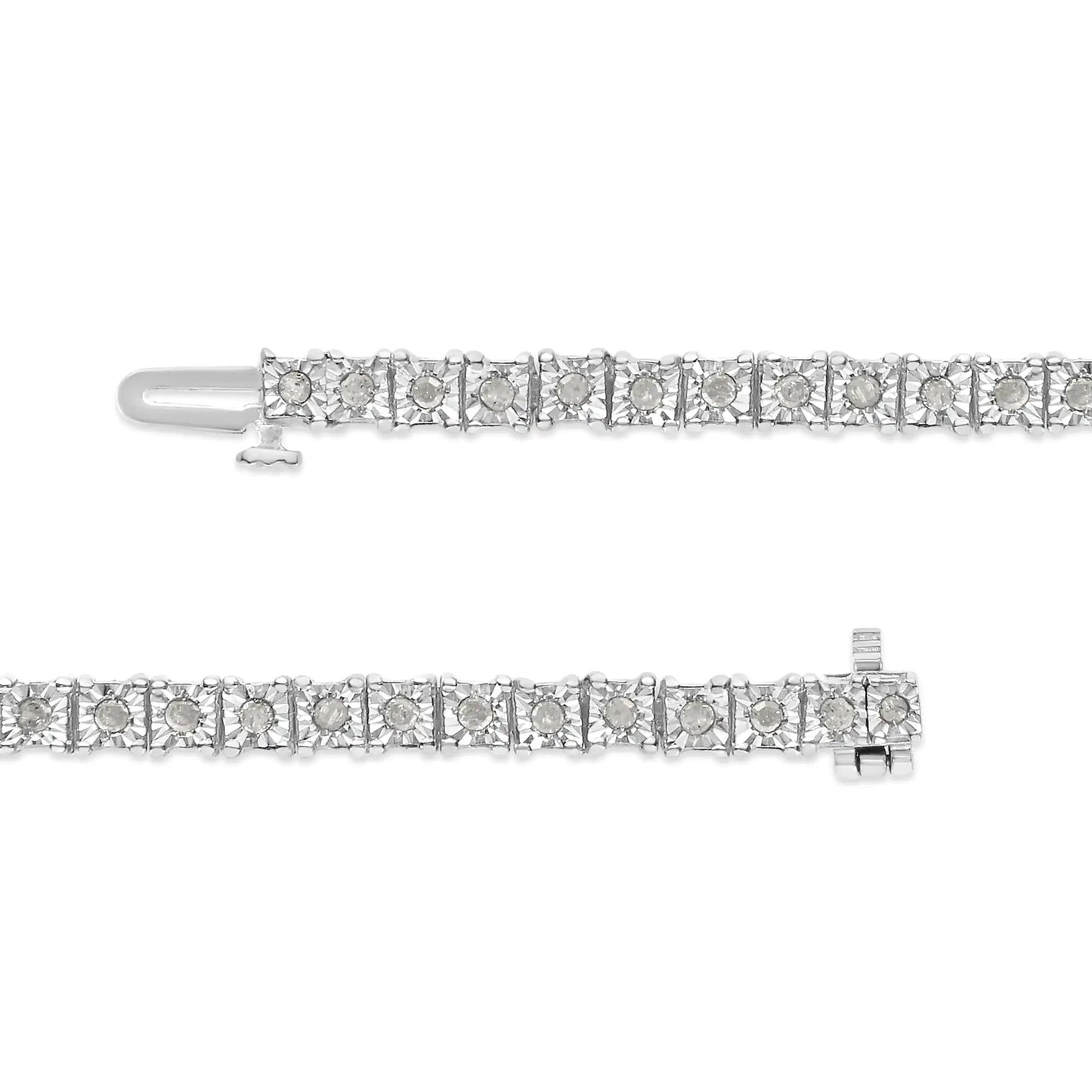 .925 Sterling Silver 1.0 Cttw Diamond Square Hybrid Link 7" Tennis Bracelet (I-J Color, I2-I3 Clarity)