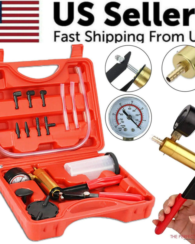 Hand Held Vacuum Pressure Pump Tester Set Brake Fluid Bleeder Bleeding Kit + Box