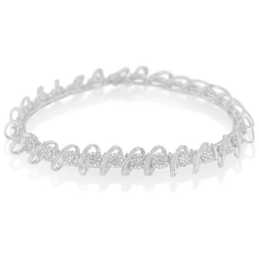 .925 Sterling Silver 3/4 Cttw Diamond  Illusion Plate Link Bracelet (I-J Color, I3 Clarity) - Size 7.25"