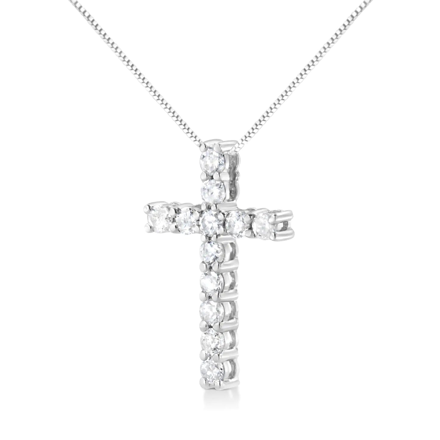 .925 Sterling Silver 1.00 cttw Traditional Diamond Cross 18" Pendant Necklace (J-K Color, I2-I3 Clarity)