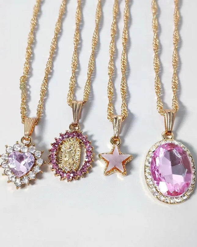 Multi-layer Pink Heart Crystal Pendant Necklaces