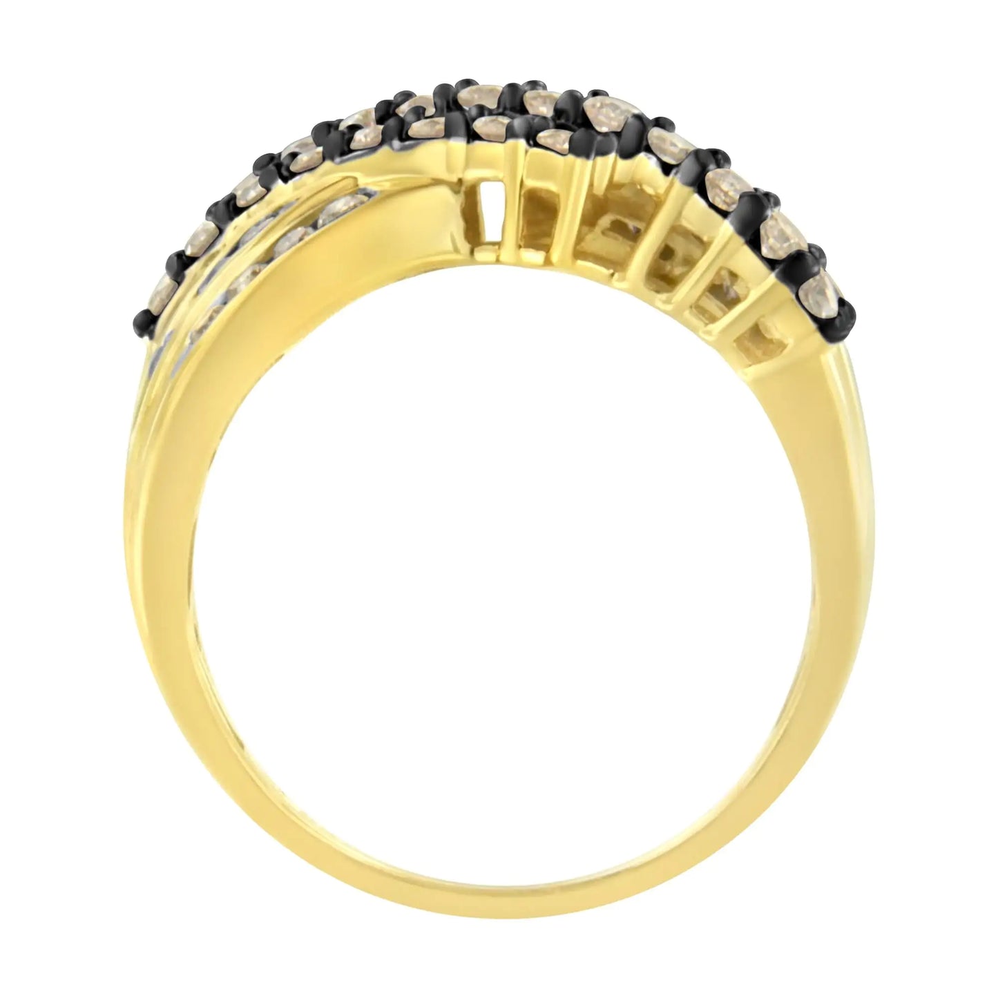 10K Yellow Gold Plated .925 Sterling Silver and Black Rhodium 1 cttw Prong and Channel-Set Round-Cut Diamond Modern Bypass Ring (J-K Color, I1-I2 Clarity)