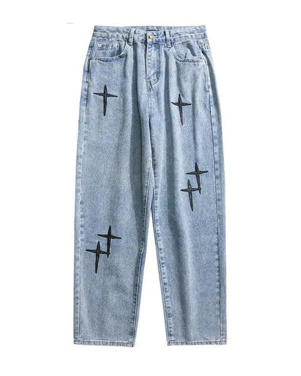 Embroidered Jeans Men's Straight Loose