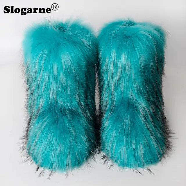 Winter Fluffy Faux Fox Fur Boots