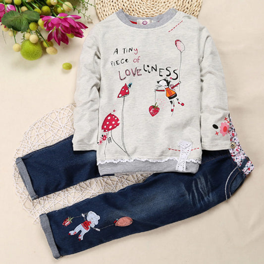 Long Sleeve Sweater  Jeans suit Cartoon Set