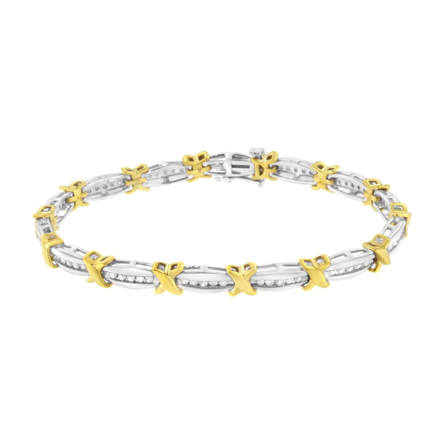 10K Two-Tone Gold Channel Set Diamond X-Link Bracelet (1 cttw, I-J Color, I2-I3 Clarity)