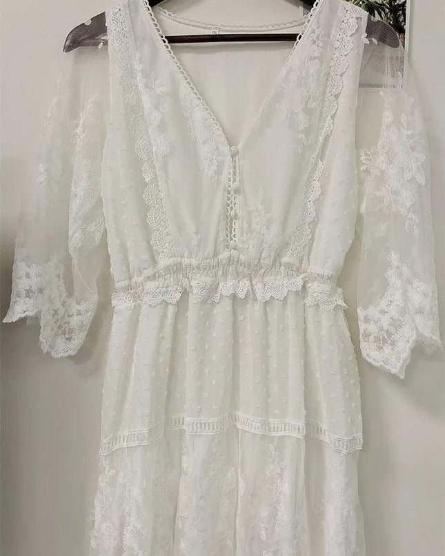 Hollow Out White Dress Sexy Women Lace Long Dress