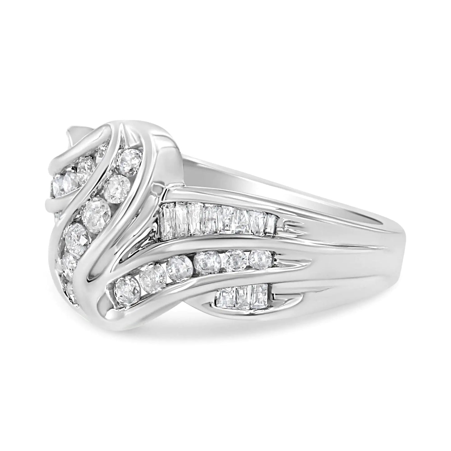 10K White Gold Ring 3/4 Cttw Round-Cut Diamond Bypass Ring (H-I Color, I2-I3 Clarity)