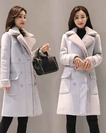 Women's Long Lambswool Coat - Korean Winter Style