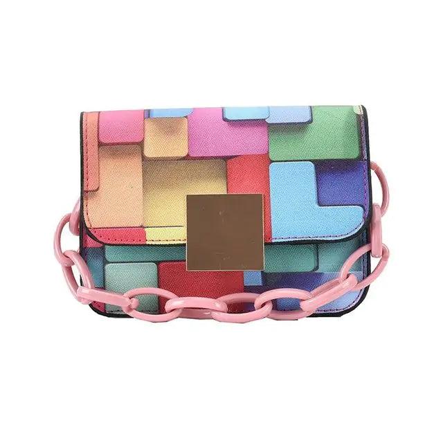 Printed Paneled Shoulder Purse