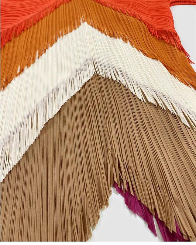 Tassel Colorblock Pleated Dress