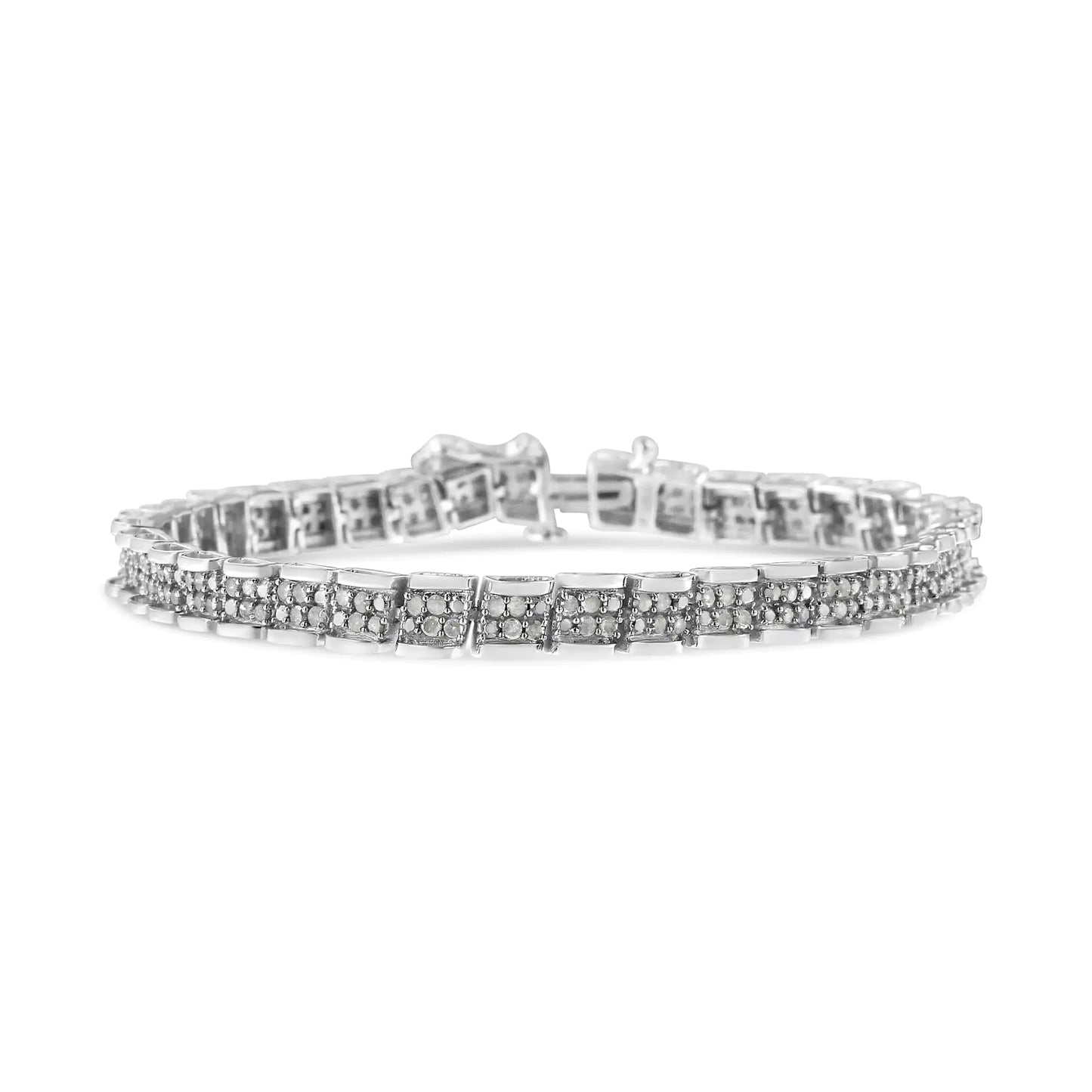 .925 Sterling Silver 2.0 Cttw Diamond 7" Round Miracle Plate Link Bracelet (I-J Color, I2-I3 Clarity)