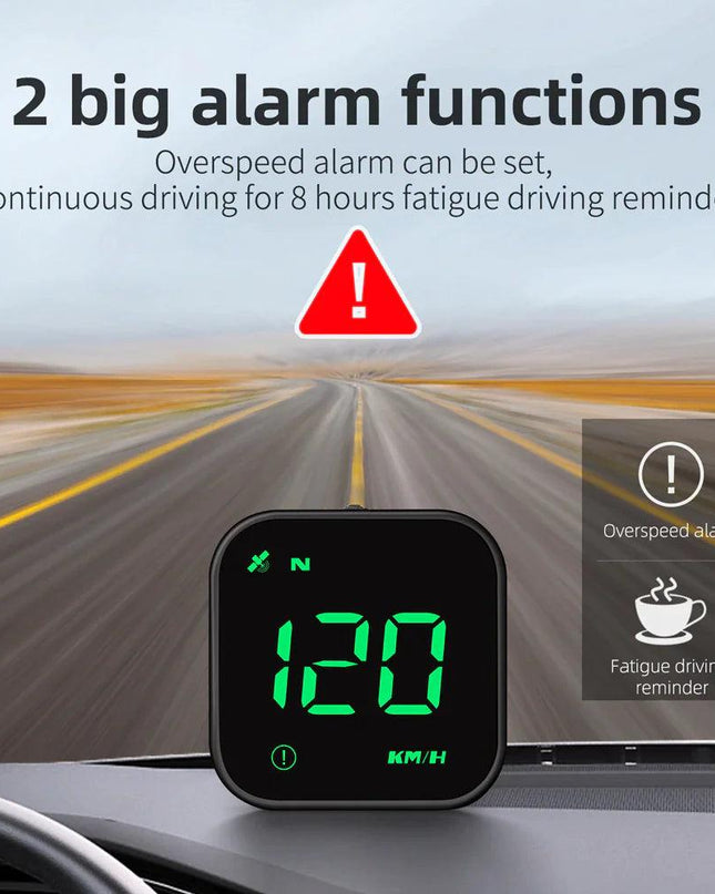 Digital Car HUD GPS Speedometer Head Up Display MPH KMH Compass Overspeed Alarm