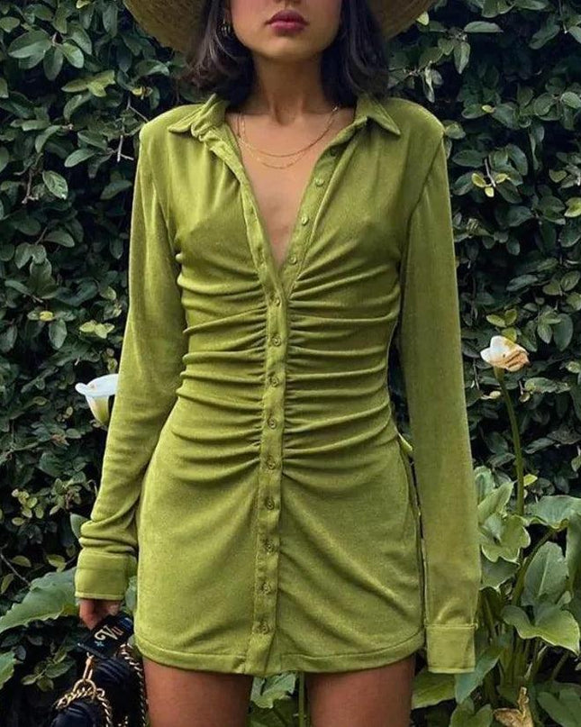 Women Ruched Shirt Dresses