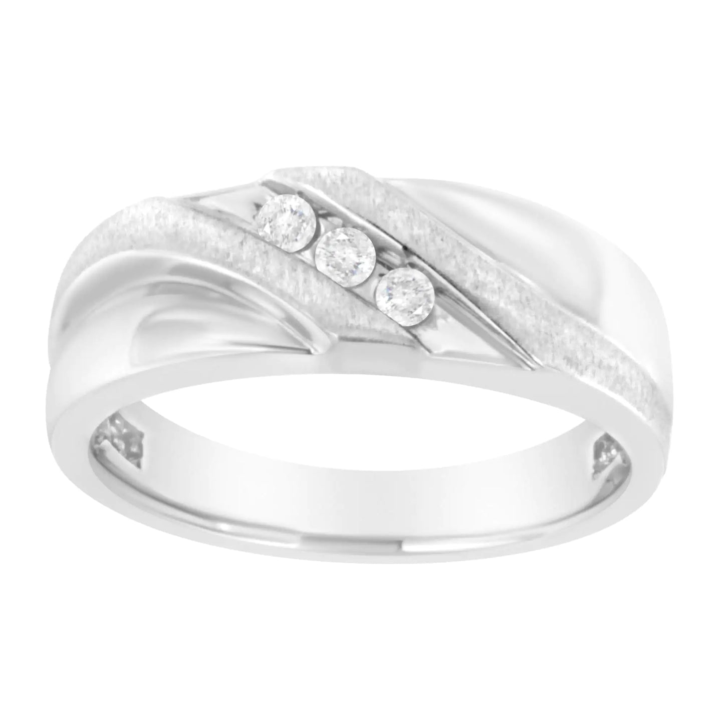 10K White Gold 1/10 Cttw Diamond Men's Three Stone Channel Set Diamond Wedding Ring (I-J Color, I1-I2 Clarity)