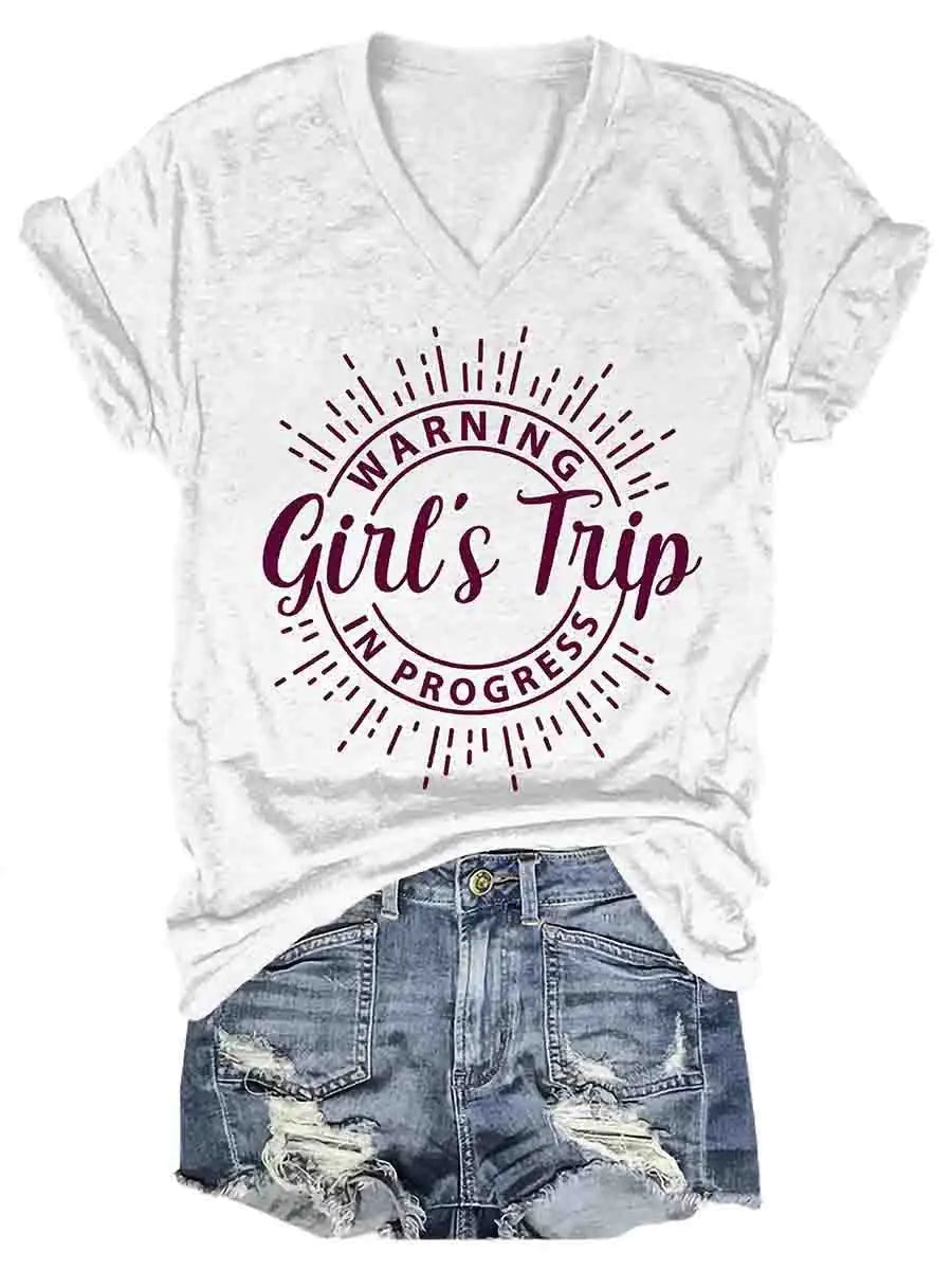 Girl's Trip Warning V-Neck Tee