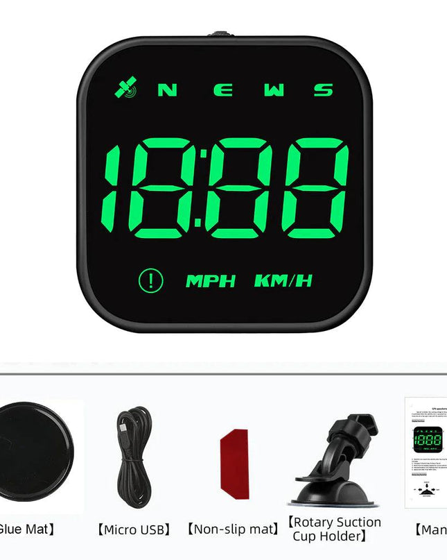 Digital Car HUD GPS Speedometer Head Up Display MPH KMH Compass Overspeed Alarm