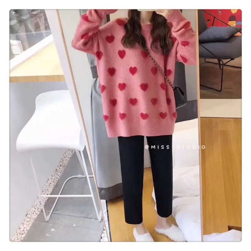 Heart Design Sweater: Korean Fashion