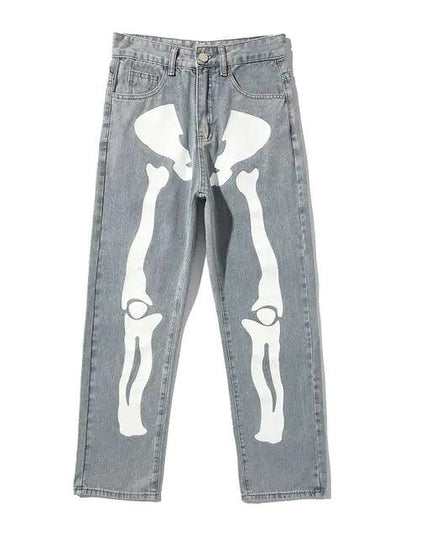 Wide Leg Skeleton Print Jeans