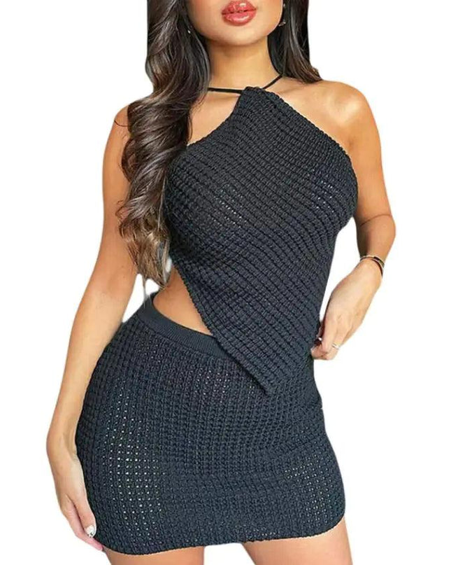 Halter Neck High Waist Short Dress Set