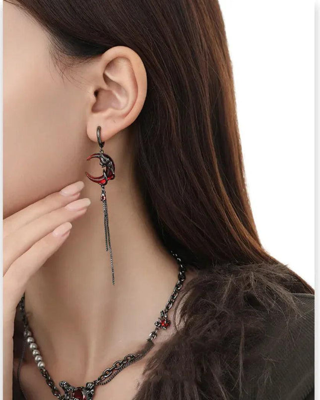Women's Asymmetric Tassel Rose Earrings