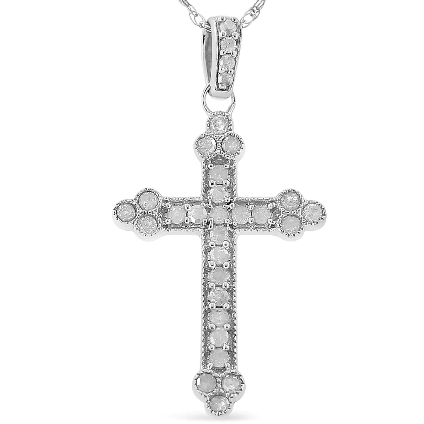 .925 Sterling Silver 1/4 Cttw Prong Set Round-Cut Diamond Cross 18" Pendant Necklace - (I-J Color, I3-Promo Quality)