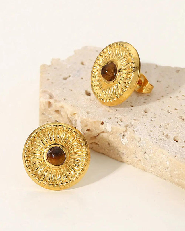 18K Gold Plated Round Stud Earrings