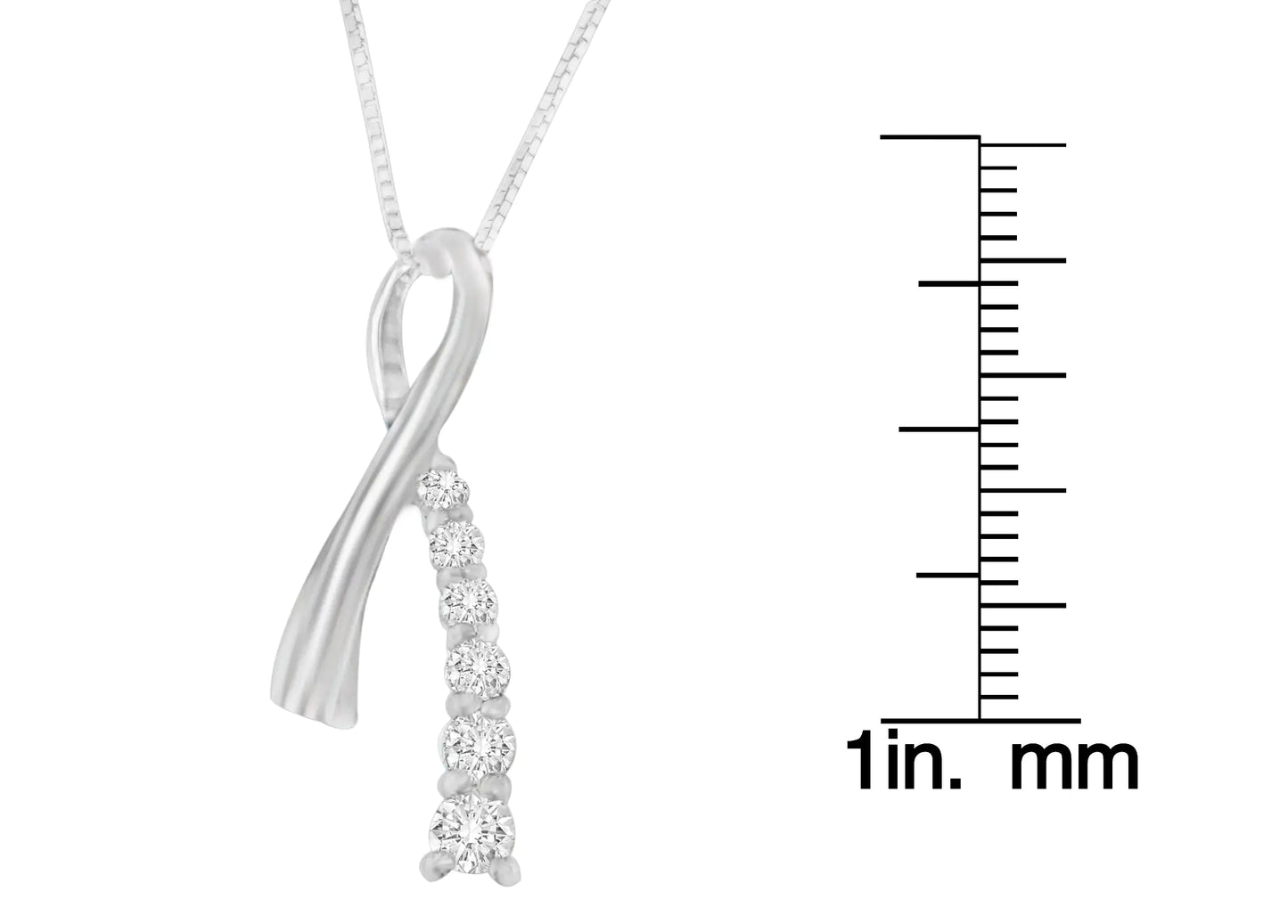 14K White Gold Princess Cut Diamond Ribbon Loop Pendant Necklace (0.25 cttw, H-I Color, I2-I3 Clarity)