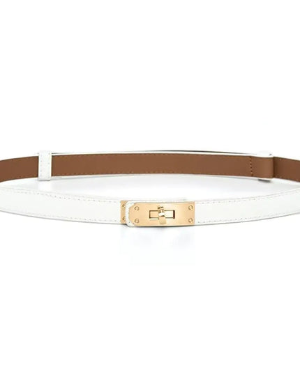 Cntuohai 2 in 1 Womens Skinny Leather BeltAlloy Turn Lock Adjustable Slim Thin Waist Belt For Dress Jeans Coat