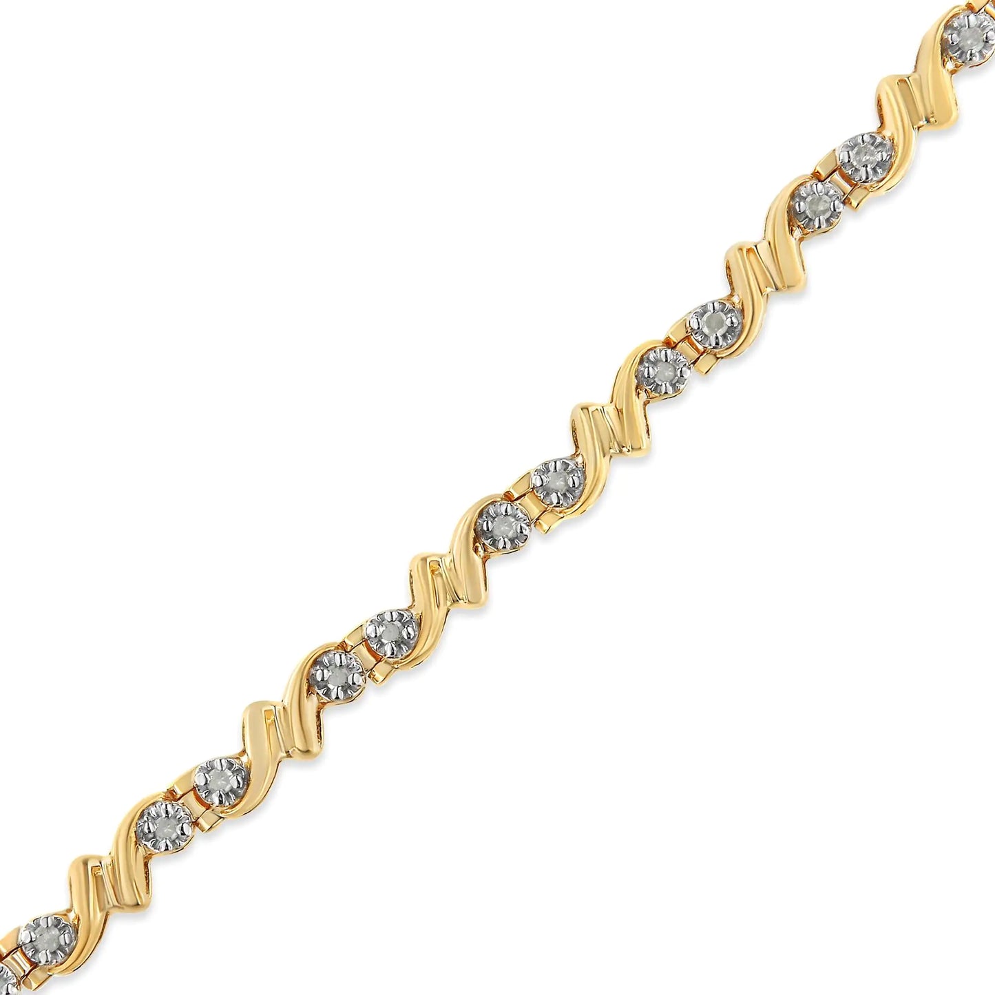 .925 Sterling Silver 1/2 Cttw Diamond Contoured Double Wave Link 7" Tennis Bracelet (I-J Color, I3 Clarity)