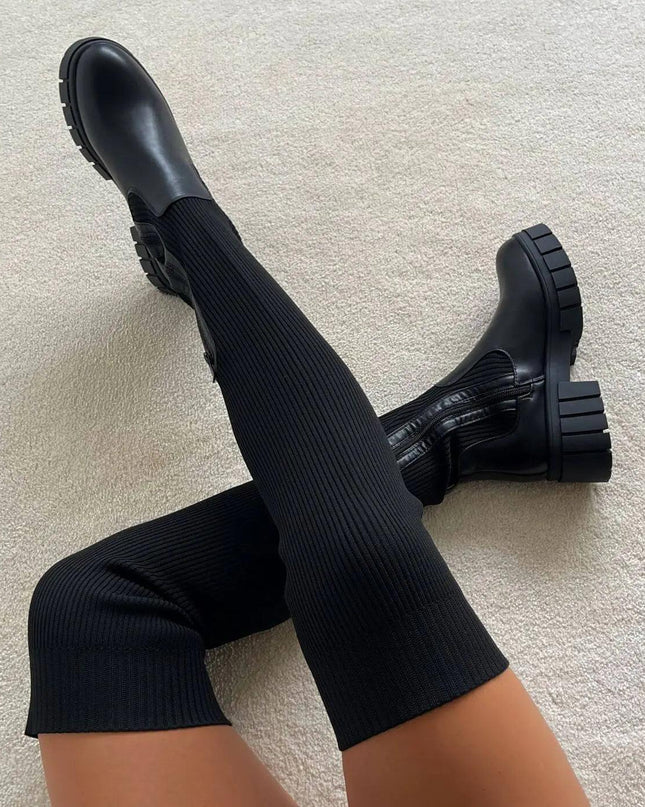 Thigh High Stretch Knit Boots