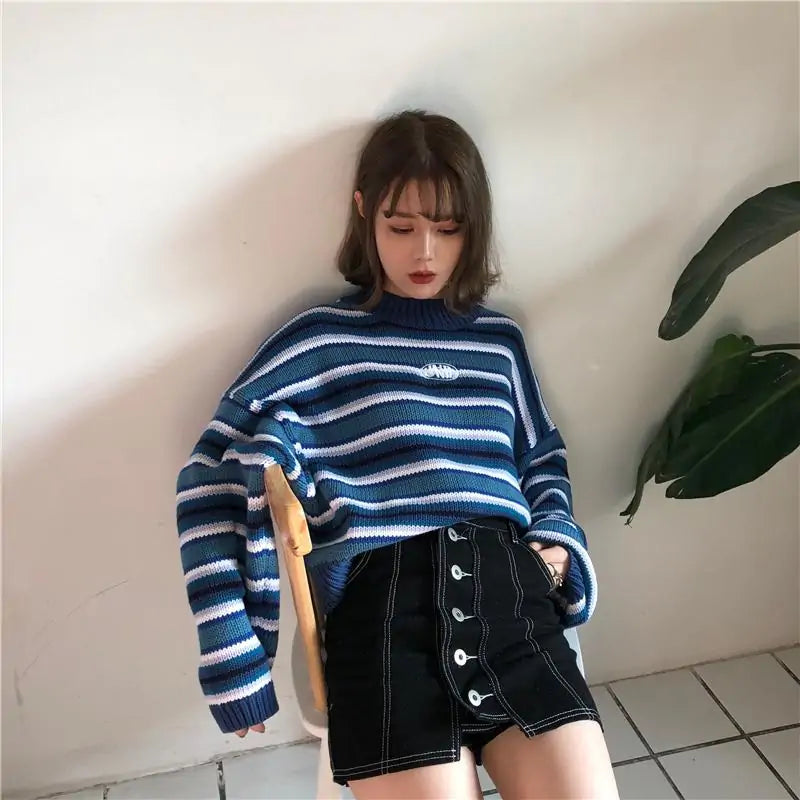 Navy Stripes Oversized Sweater