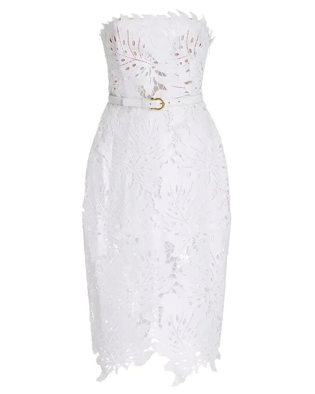 White Midi Dress Flower Cut-Out Elegant Celebrity Party Dress