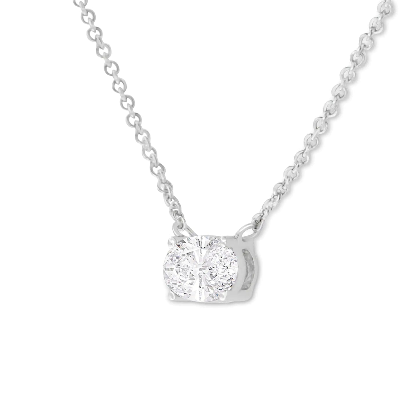 IGI Certified 14k White Gold 1/2 cttw Lab Grown Oval Shape Solitaire Diamond East West 18" Pendant Necklace (E-F Color, VS1-VS2 Clarity)