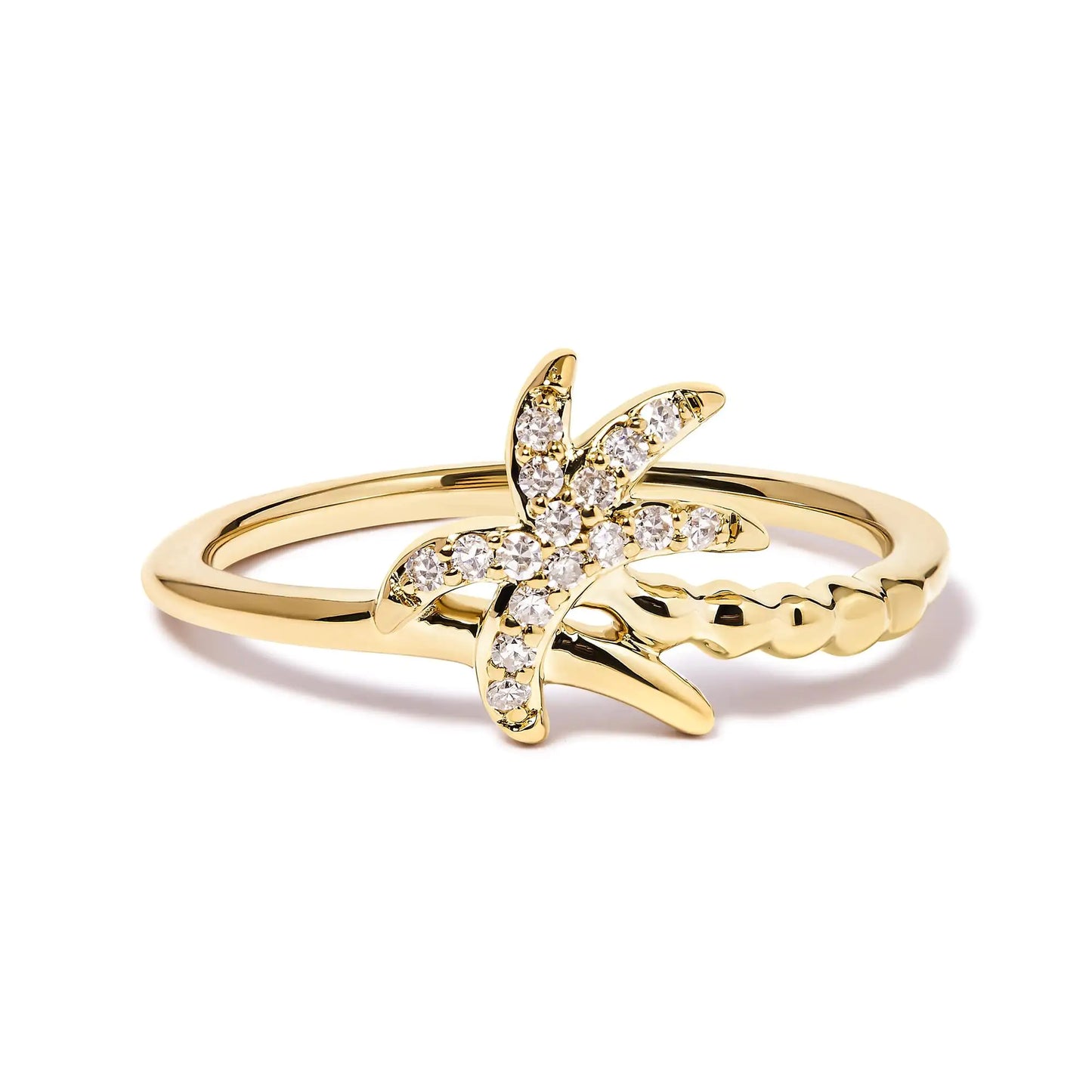 10K Yellow Gold 1/10 Cttw Diamond  Palm Tree Statement Ring (H-I Color, I1-I2 Clarity)