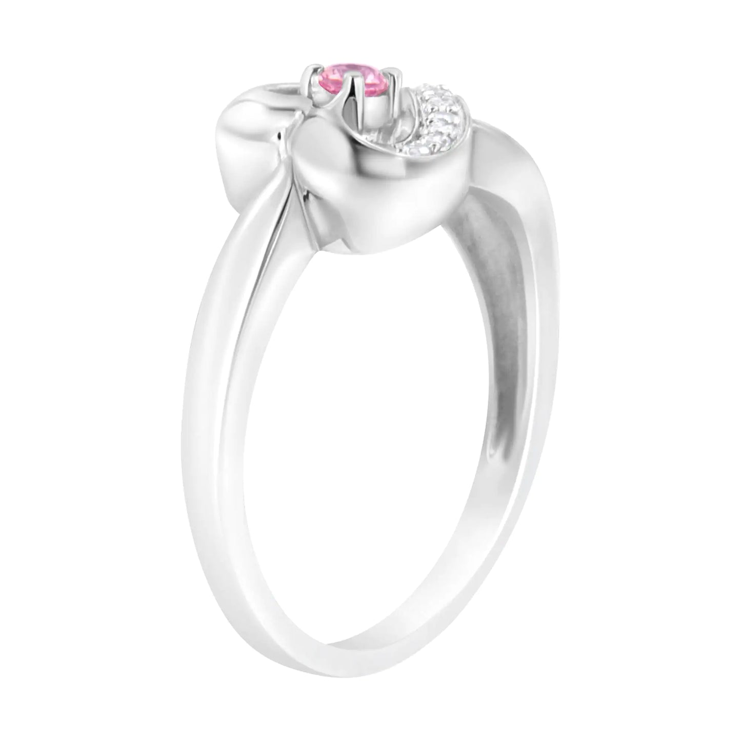 .925 Sterling Silver Diamond Accent and Created Pink Sapphire Halo Heart Promise Ring (H-I Color, SI1-SI2 Clarity)