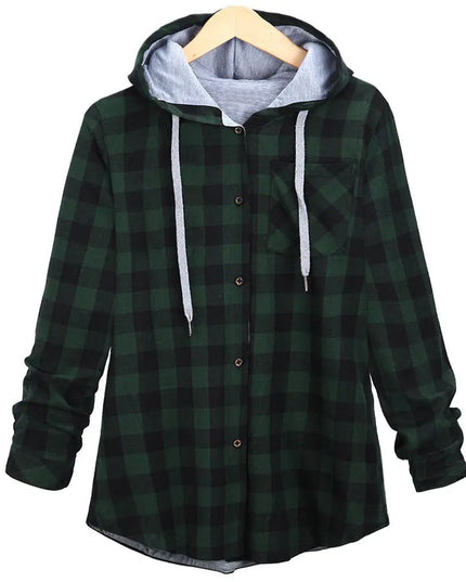 Multicolor Checked Hooded Cardigan for Women