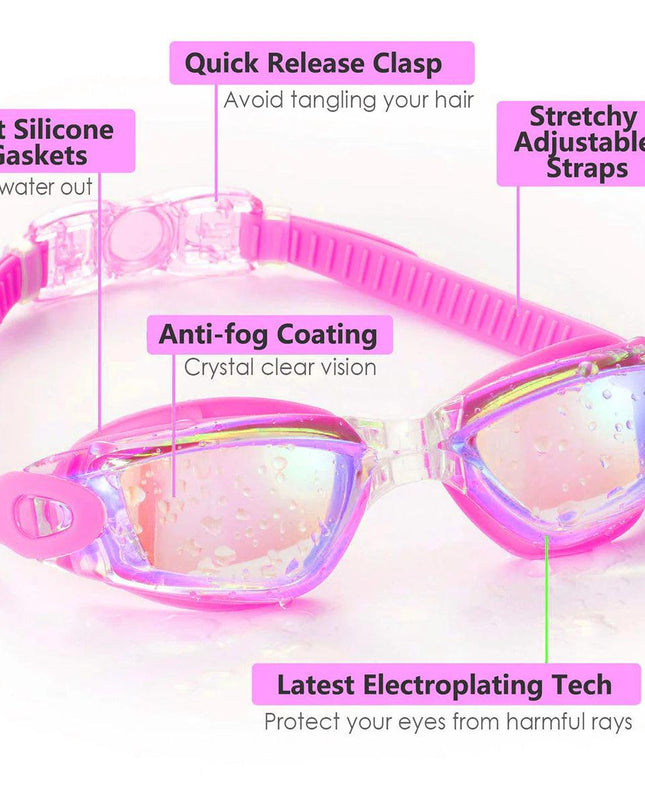 Clear Comfortable Swimming Goggles UV- Anti-Fog Swim Glasses Mirror Adult & Kids
