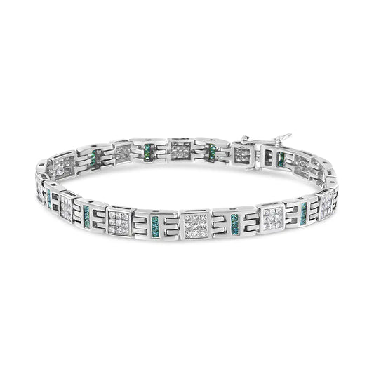 14K White Gold Princess-Cut white and Blue Diamond Fashion Bracelet(3.00 cttw,H-I Color,SI1-SI2 Clarity)