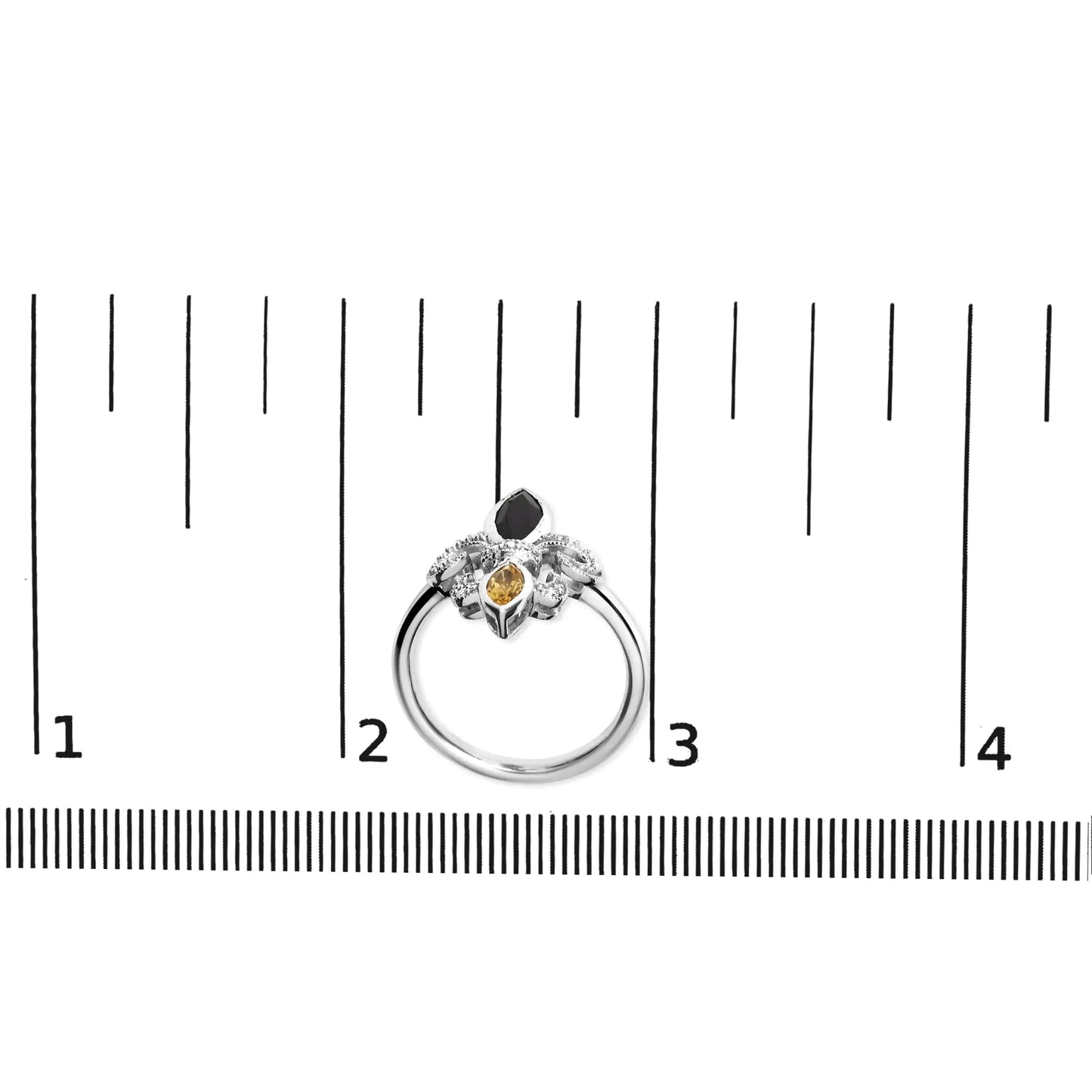 .925 Sterling Silver Black Onyx and Yellow Citrine Marquise and Diamond Accent Fleur De Lis Ring (H-I Color, SI1-SI2 Clarity)