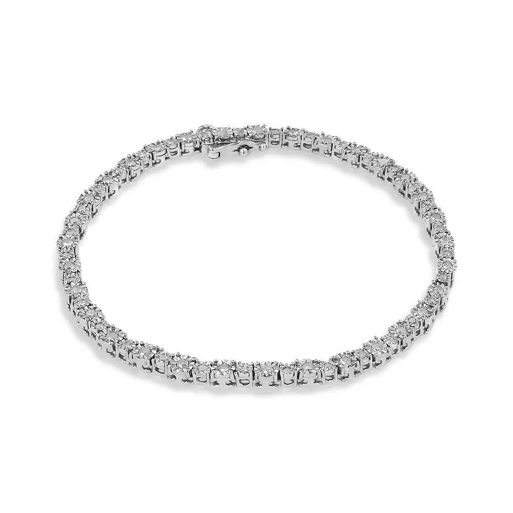 .925 Sterling Silver 1.00 Cttw Round Diamond Miracle-Set Link Bracelet (I-J Color, I3-Promo Clarity) - 7.25"