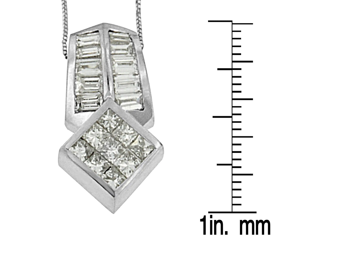 14K White Gold 1 1/2 cttw Princess and Baguette Cut Diamond Multi-shape Pendant Necklace (G-H, VS1-VS2)