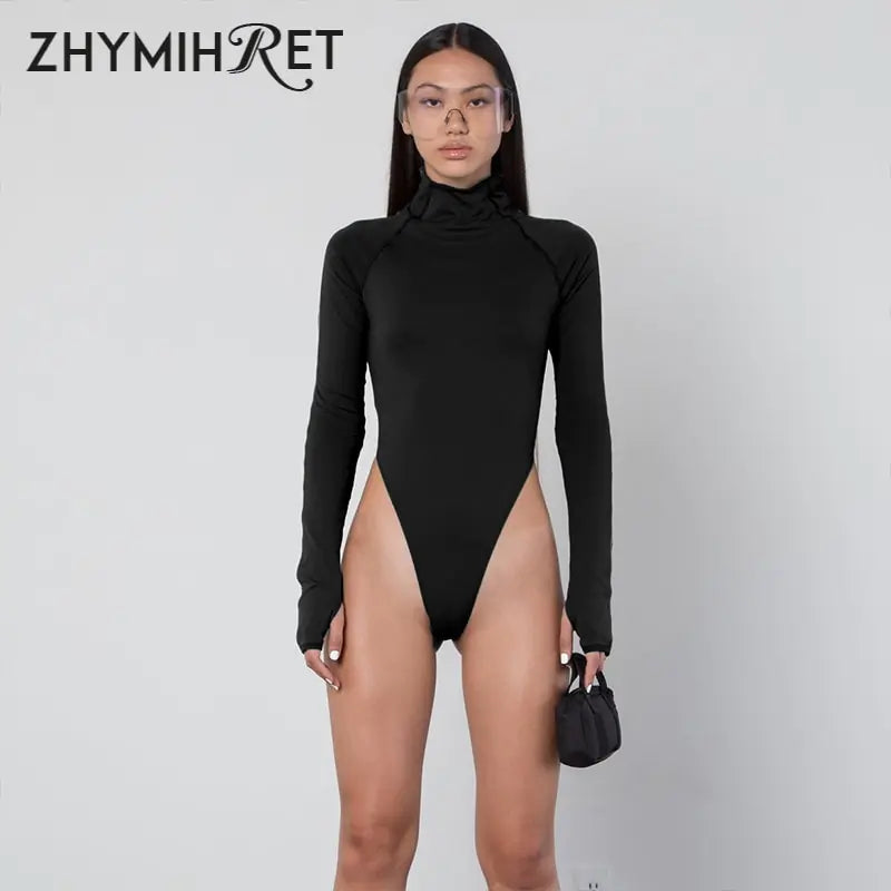 Skinny Playsuit Mock Neck Long Sleeve Jumpsuit