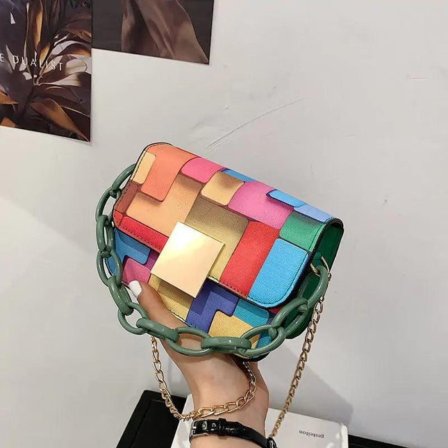 Printed Paneled Shoulder Purse