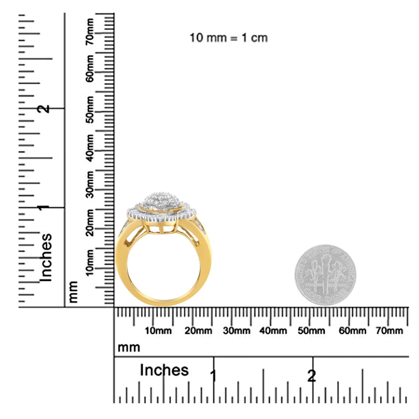 10KT Yellow Gold Round and Baguette Cut Diamond Ballerina Ring (1 cttw, I-J Color, SI1-SI2 Clarity)