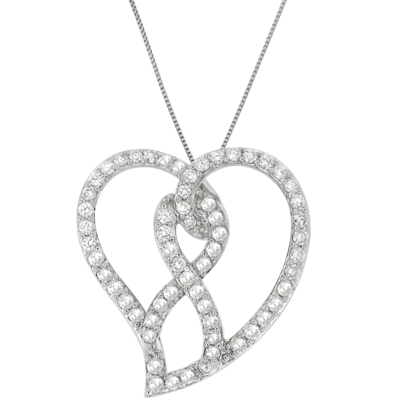 14K White Gold 1.0 Cttw White Diamond Awareness Ribbon & Open Heart 18" Pendant Necklace (H-I Color, I1-I2 Clarity) - White Diamond Ribbon