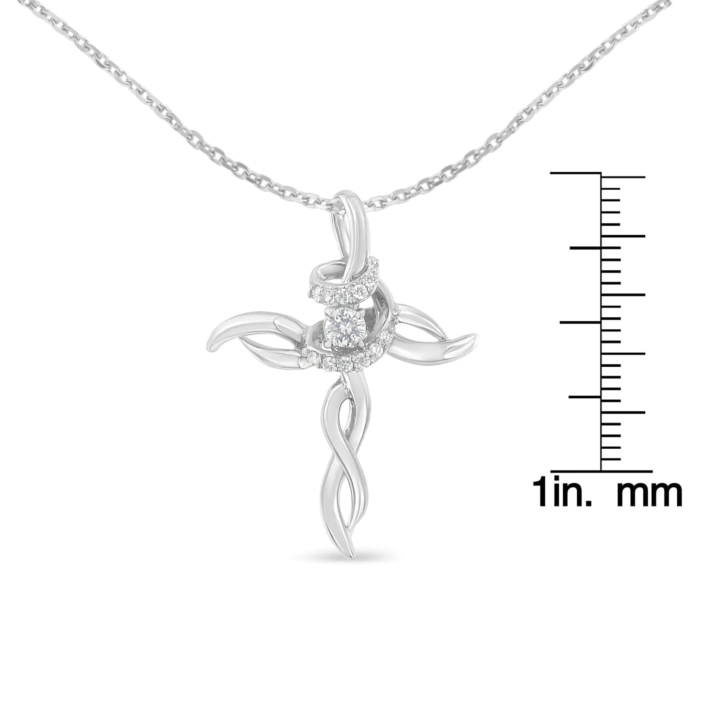 .925 Sterling Silver 1/6 cttw Diamond Cross Pendant Necklace (H-I, I1-I2)