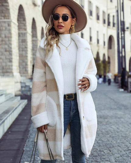 Single Breasted Plush Long Coat Women Blazer