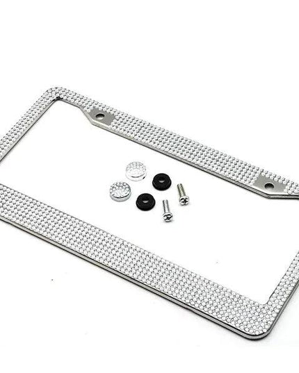 2PCS Bling License Plate Frame Glitter Crystal Sparkling Rhinestone Diamond Caps